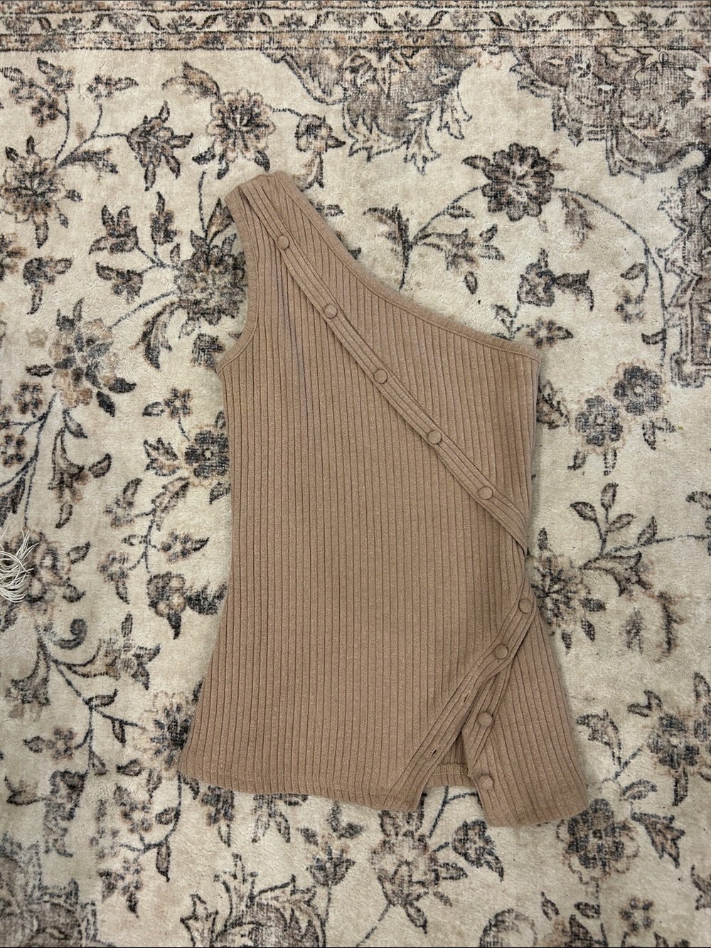 Sabo Skirt One-Shoulder Ribbed Top in Tan
